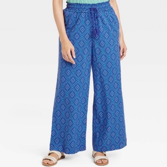 Knox Rose Blue Boho Print Drawstring Pants - M - Picture 1 of 8